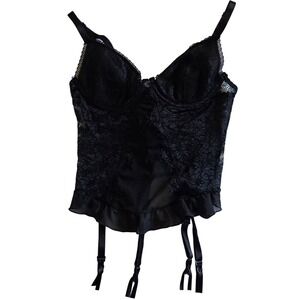 Vintage‎ Black Lace Bustier Corset Lingerie with Garter Straps S Small punk goth